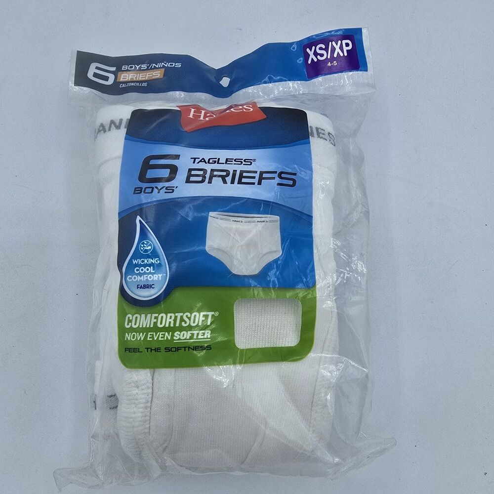 Hanes Boys 6 Pack Tagless White Briefs - Size: Xs/xp 4-5 NEW IN Package
